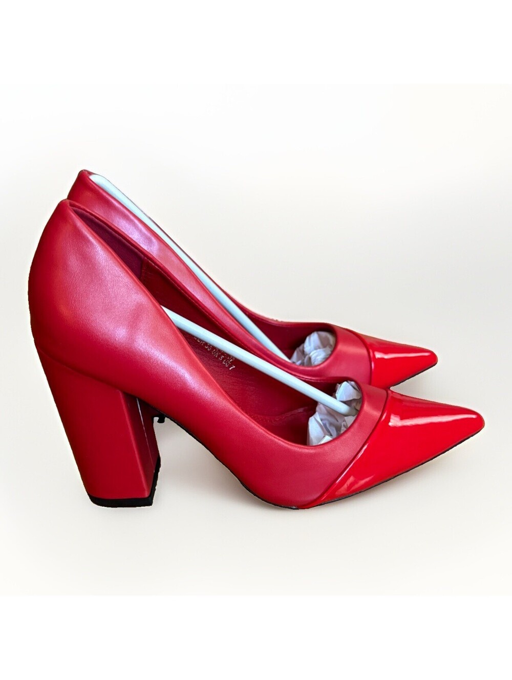 NEW Hingswink Women's Red 4" Pointy Heels Block High Heel Pumps Size 7